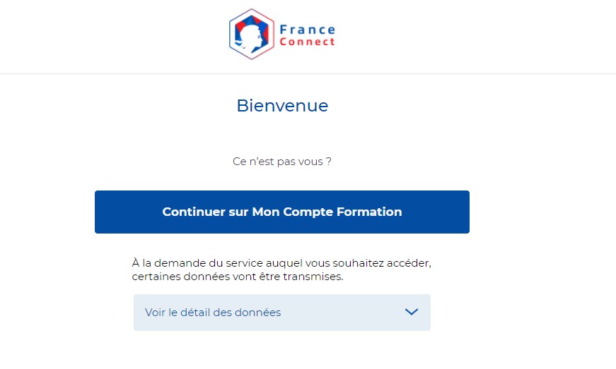 Connexion FranceConnect sur Mon Compte Formation